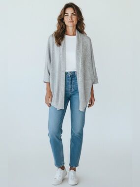Mododoc 3/4 Sleeve Open Front Cardigan Gray Size Medium
